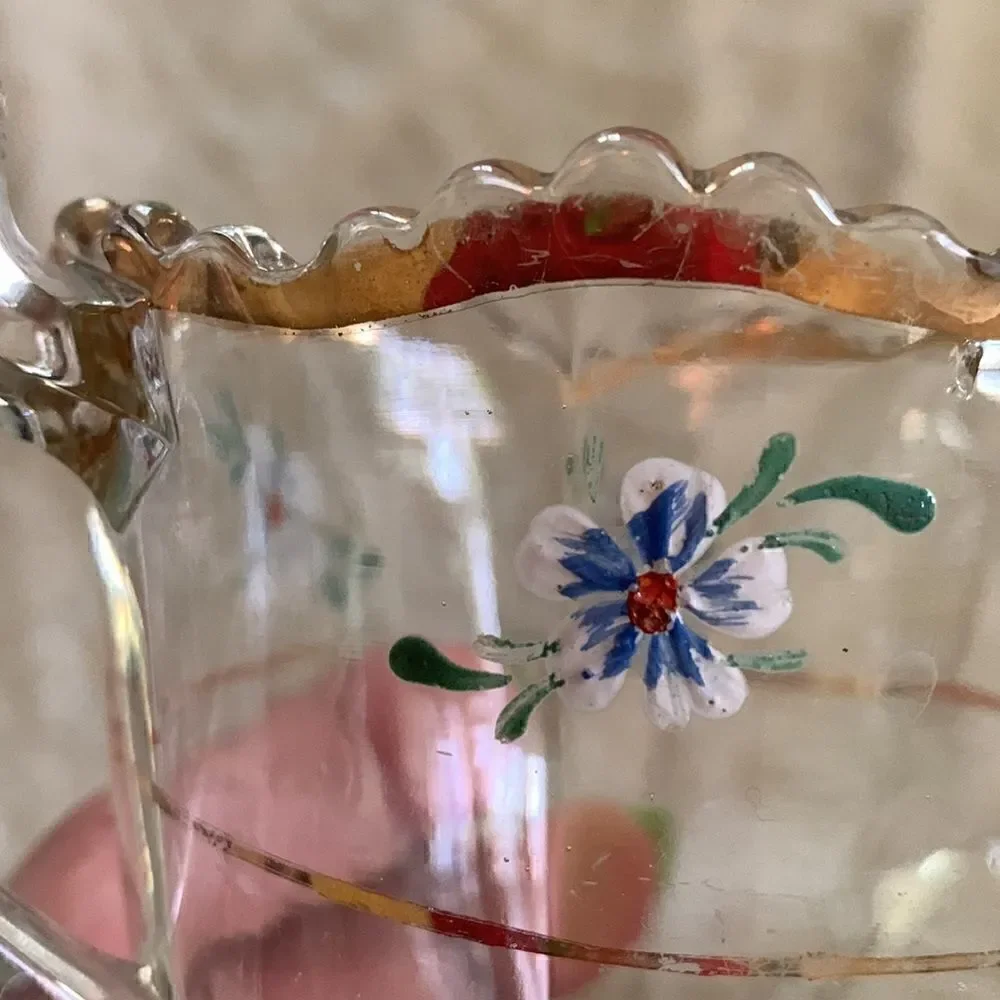 Sugar Bowl Crystal Gold Leaf  Heavy Glass Hand Painted Vintage